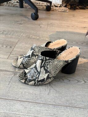 Schutz Dorothy snake-embossed leather block heel mules